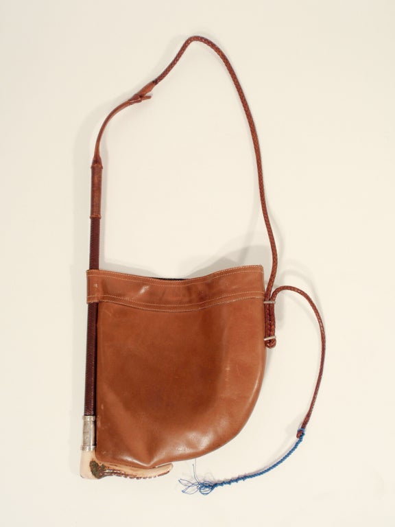 Women's Gucci Vintage Brown Leather Shoulder Bag w/ Riding Crop Strap
