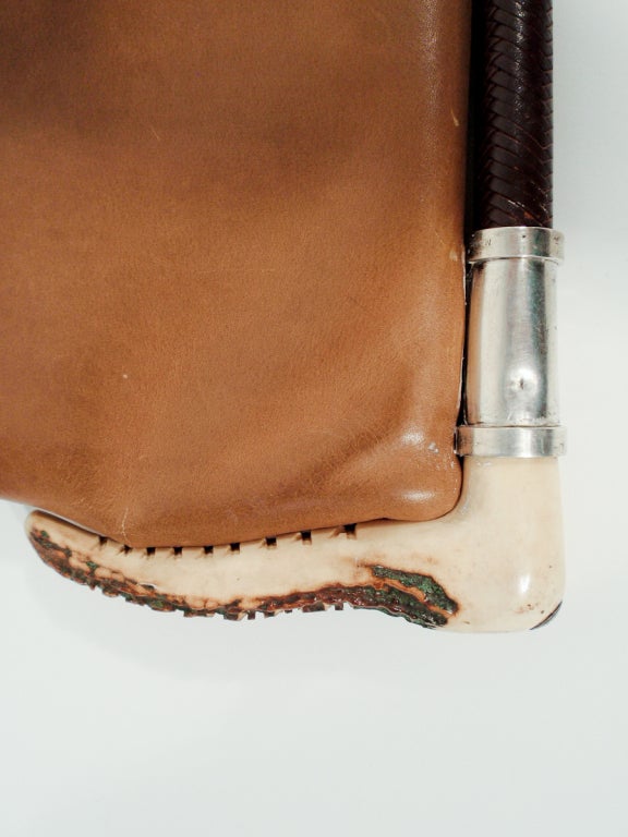 Gucci Vintage Brown Leather Shoulder Bag w/ Riding Crop Strap 1