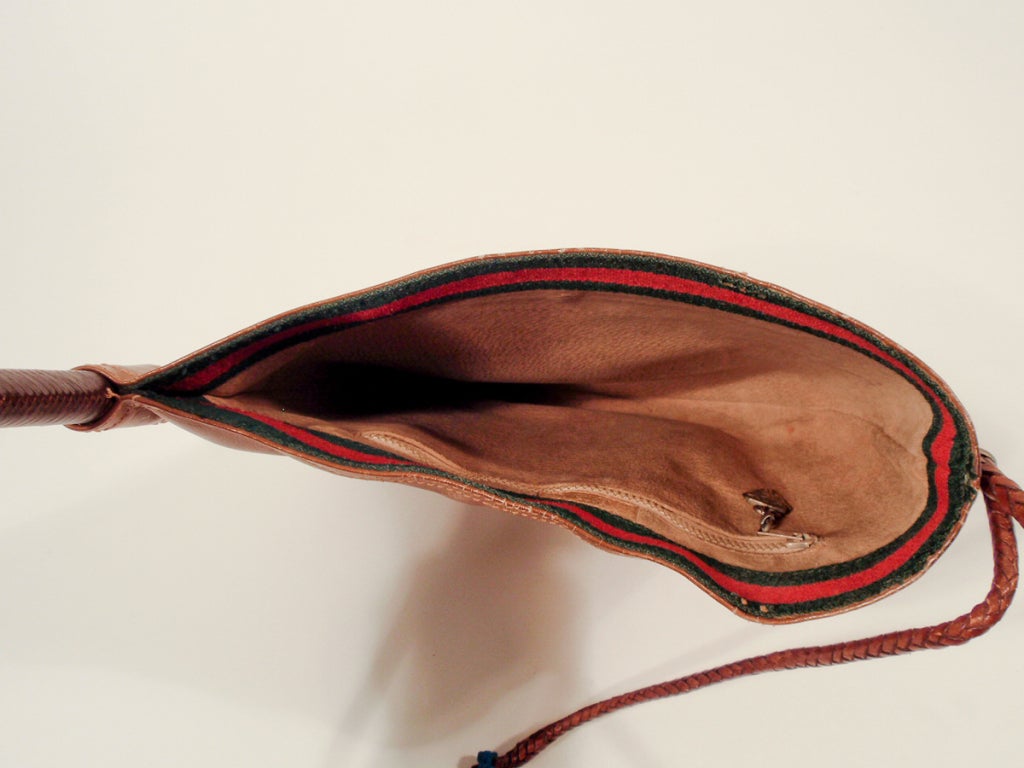 Gucci Vintage Brown Leather Shoulder Bag w/ Riding Crop Strap 4