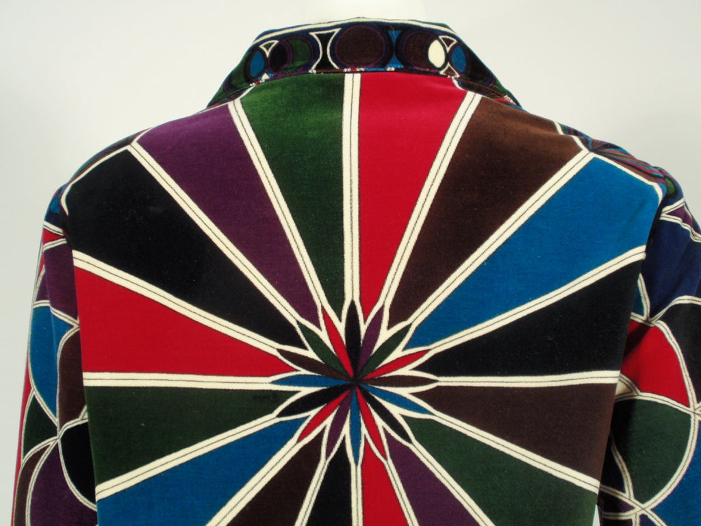Emilio Pucci 1960s Black Purple Blue Fuschia Cotton Velvet Print Jacket 2