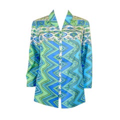 Emilio Pucci 1970s Aqua Blue, Mint Green, & White Cotton Print Jacket 8