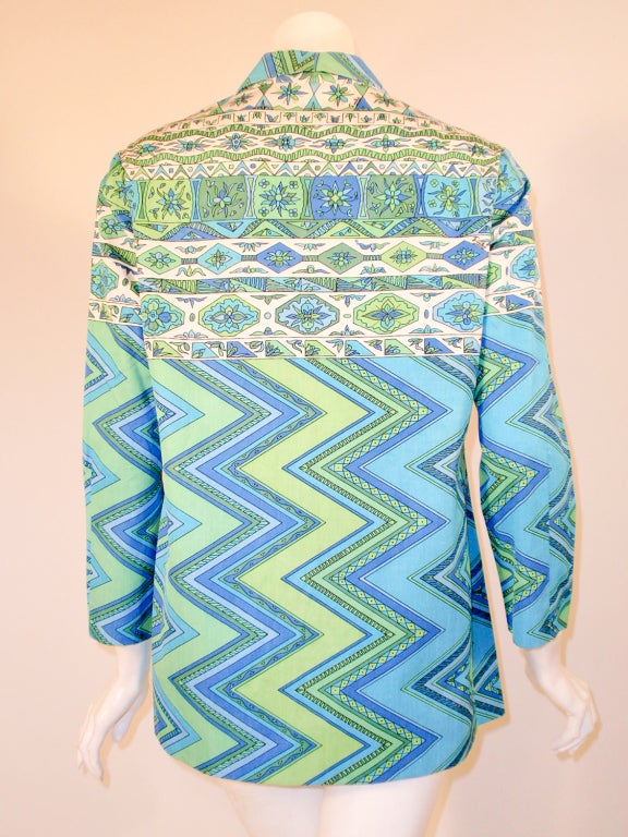 Emilio Pucci 1970s Aqua Blue, Mint Green, and White Cotton Print Jacket ...