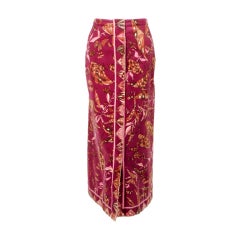 Emilio Pucci 1960s Plum Cotton Velvet with pink Butterfly Print Maxi Skirt 10