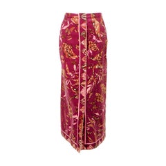 Emilio Pucci 1960s Plum Cotton Velvet with pink Butterfly Print Maxi Skirt