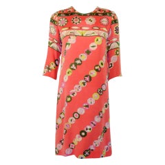 Emilio Pucci Vintage Coral Silk Jersey Print 3/4 Sleeve Sheath Dress 1960s 5