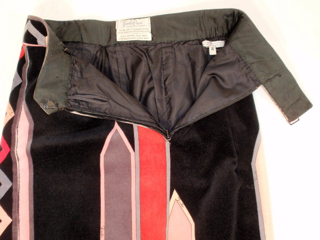 Emilio Pucci 1960s Pink, Black Cotton Velvet Border Print Long Skirt 3