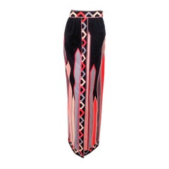 Emilio Pucci 1960s Pink, Black Cotton Velvet Border Print Long Skirt
