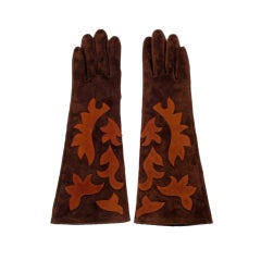 c. 1980's Yves Saint Laurent Rive Gauche Runway Brown Suede Gloves sz. 7