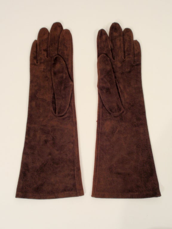 c. 1980's Yves Saint Laurent Rive Gauche Runway Brown Suede Gloves sz. 7 1