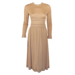 Averardo Bessi Tan Silk Jersey Long Sleeve Dress w/ Border Print 3