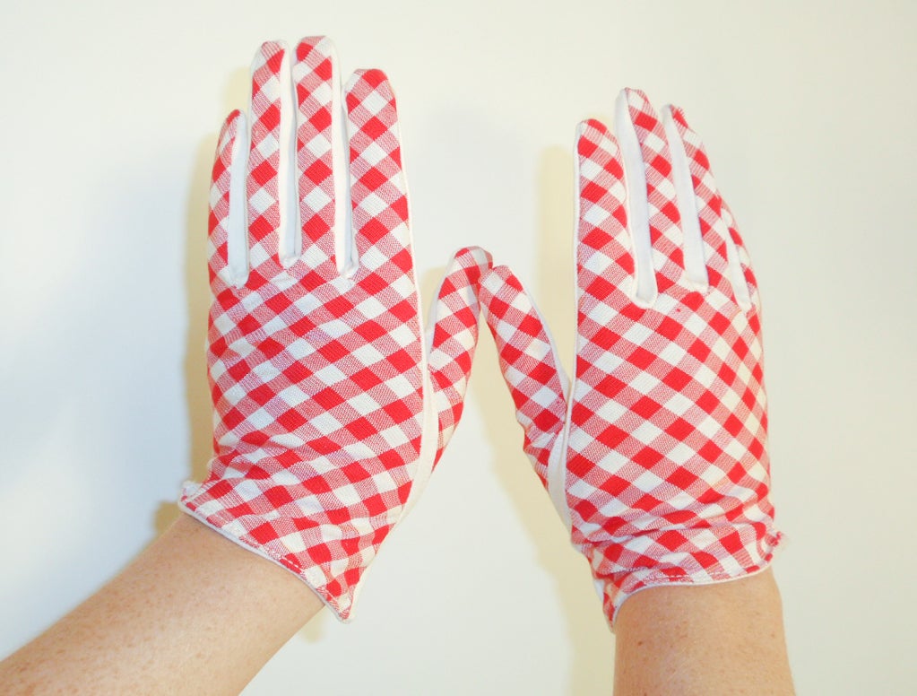 Women's Claire McCardell Vintage Red, White Gingham Check Gloves