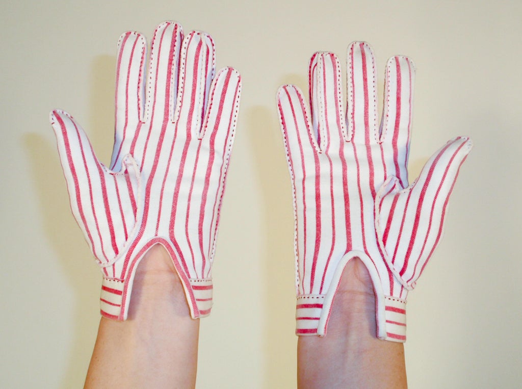 red and white striped gloves