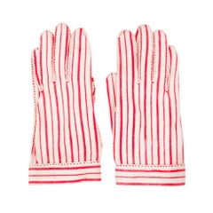 Hermes for "Wear Right" Red & White Striped Gloves Size 6