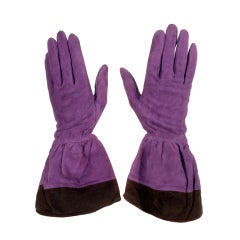 Vintage 1980s Yves Saint Laurent Rive Gauche Purple with Black Suede trim Gloves