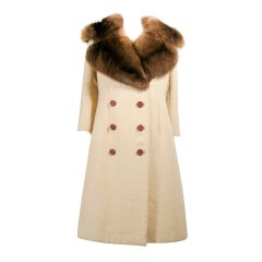 Retro Norman Norell VintageCream Wool Overcoat w/ Fur Collar