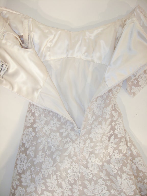 SCAASI Boutique White Floral Embroidered Wedding Gown w/ Sequins size 6 5