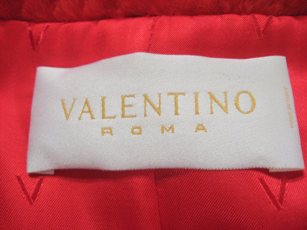 Valentino Red Rabbit Fur Coat, Striped Texture