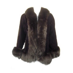Retro Oscar de la Renta Black Quilted Velvet jacket w/ Fur Trim
