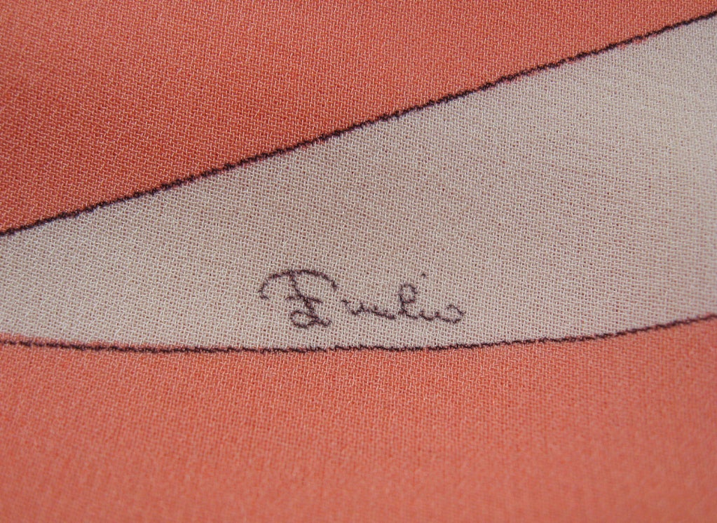 Emilio Pucci 1970s Pink, Peach, Green Print Silk Chiffon Blouse & Pants 5