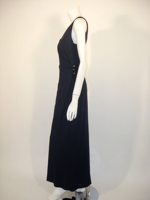 Women's Chanel Navy Blue Sleeveless Jersey Evening Gown w/ Logo Buttons