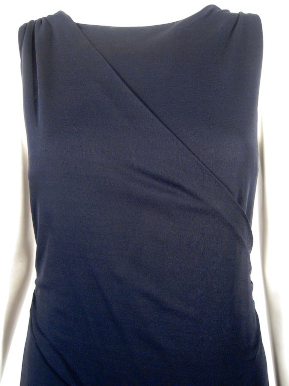 Chanel Navy Blue Sleeveless Jersey Evening Gown w/ Logo Buttons at 1stDibs