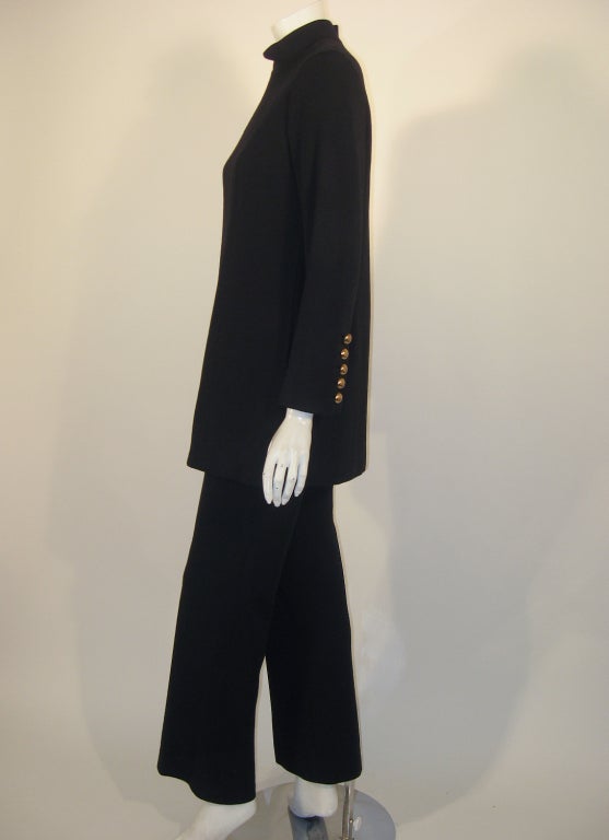 Cardinali Black 2 pc. Pant and Tunic Top Set w/ Gold Buttons In Excellent Condition In Los Angeles, CA