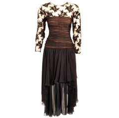 Oscar de la Renta Black Beaded Sequin and Chiffon Dress 10-12 11