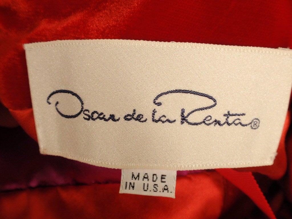 Oscar de la Renta Red Velvet and Purple Satin Cocktail Dress