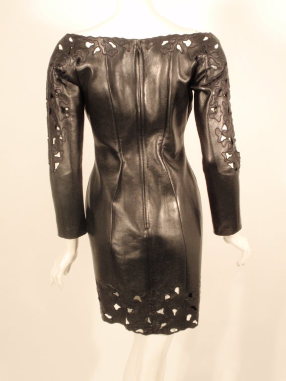 Women's Jean Claude Jitrois black leather dress with cutout designs