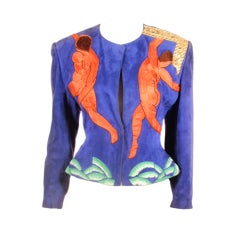 Vintage Jean Claude Jitrois royal blue suede jacket with Matisse Print