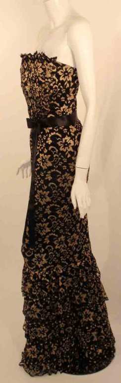 Women's Elizabeth Mason Couture Black/Gold Lace Gown