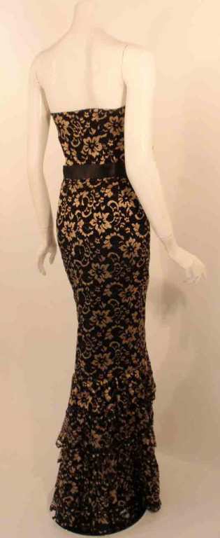 Elizabeth Mason Couture Black/Gold Lace Gown 1