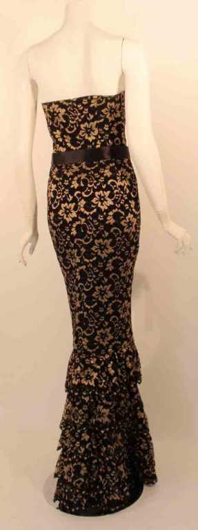 Elizabeth Mason Couture Black/Gold Lace Gown 2