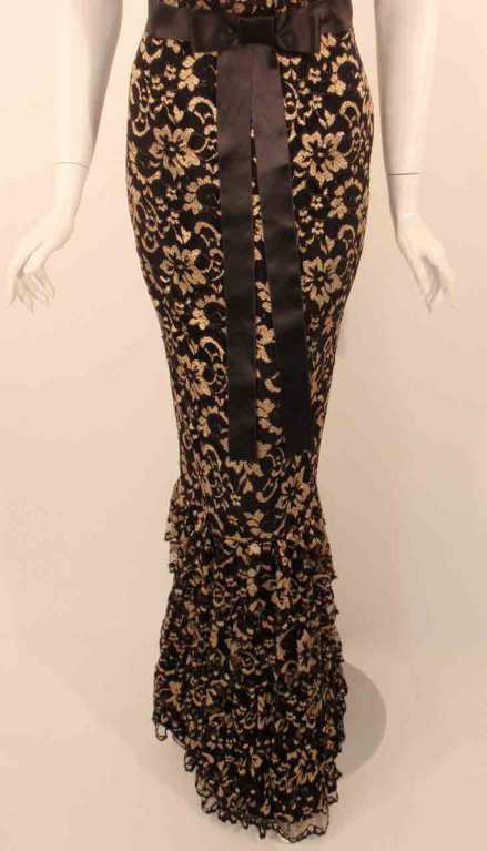Elizabeth Mason Couture Black/Gold Lace Gown 4