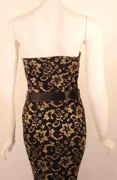 Elizabeth Mason Couture Black/Gold Lace Gown 5