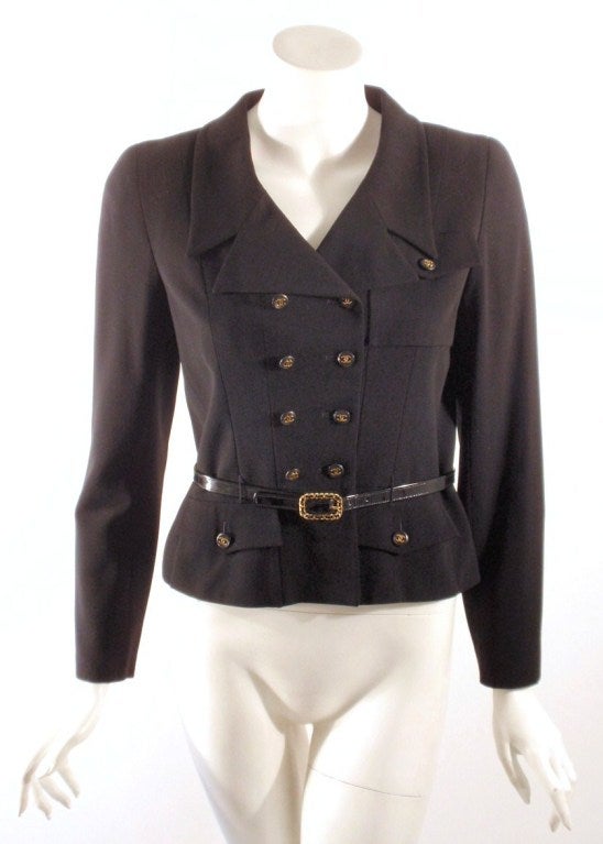 Chanel 2pc Black Crepe Pant Suit with Double Breasted Blazer at 1stdibs
