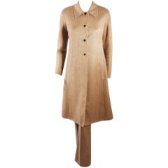 Vintage Valentino Camel & Black Herringbone Wool Two Piece Coat and Pants 6-8