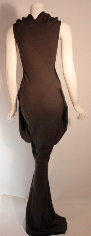 Women's 2004 Rick Owens Queen Burnt Umber Drape Neck Fitted Sleeveless Gown 4-6