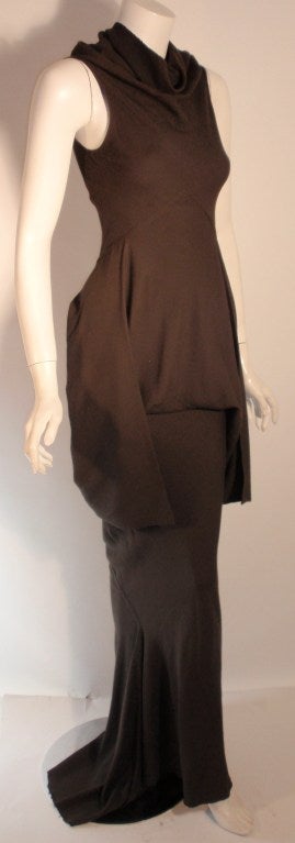 2004 Rick Owens Queen Burnt Umber Drape Neck Fitted Sleeveless Gown 4-6 2