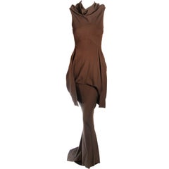 2004 Rick Owens Queen Burnt Umber Drape Neck Fitted Sleeveless Gown 4-6