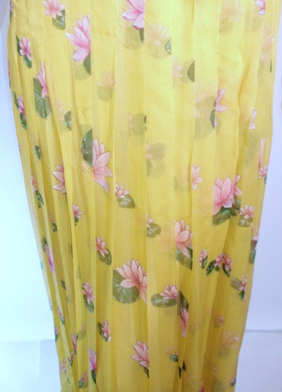 Valentino Yellow with pink lotus flower print Silk chiffon Halter Gown 6 2