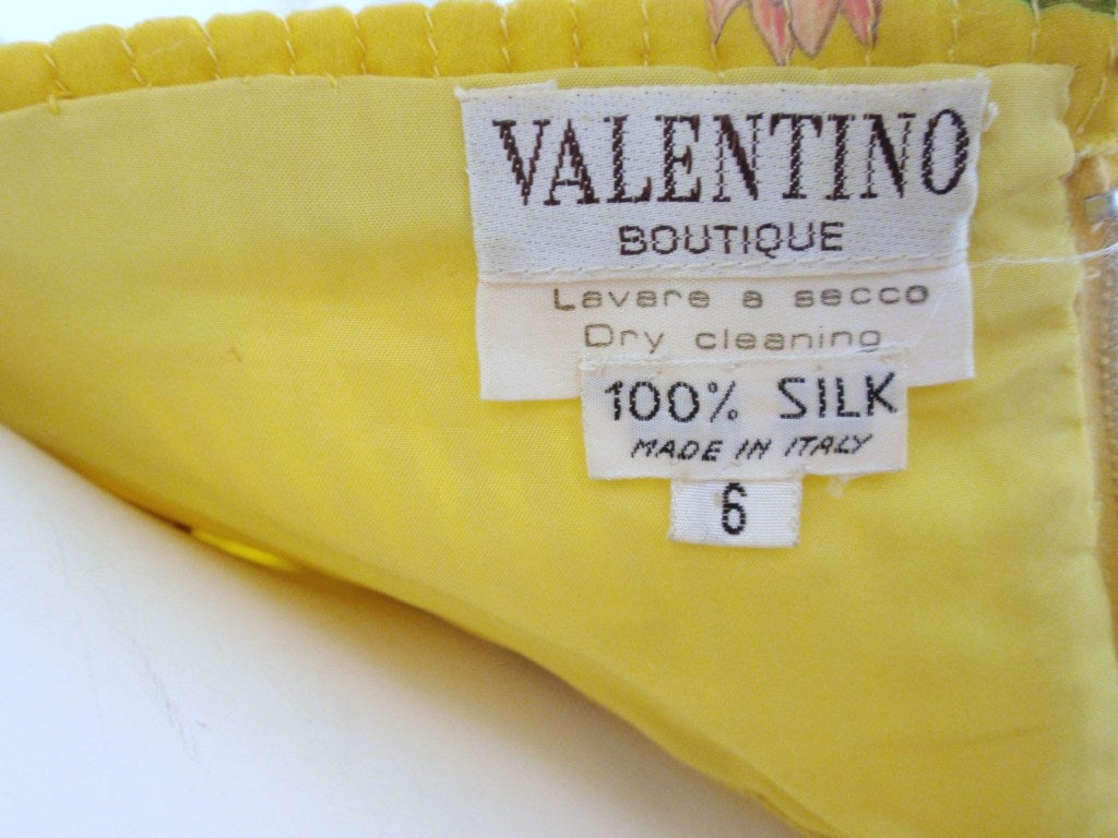 Valentino Yellow with pink lotus flower print Silk chiffon Halter Gown 6 3