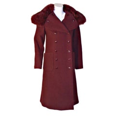 Christian Dior Haute Couture 3pc Burgundy Wool Coat Set, Betsy Bloomingdale 1971
