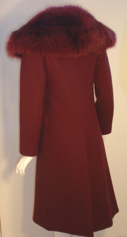 Christian Dior Haute Couture 3pc Burgundy Wool Coat Set, Betsy Bloomingdale 1971 In Excellent Condition For Sale In Los Angeles, CA