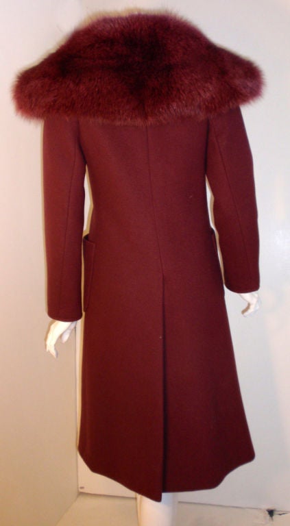 Women's Christian Dior Haute Couture 3pc Burgundy Wool Coat Set, Betsy Bloomingdale 1971 For Sale