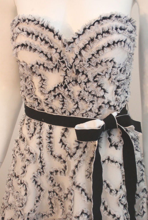 Oscar de la Renta White and Black Strapless Gown, 1990's 3