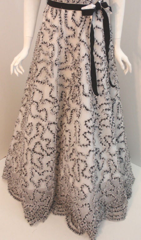 Oscar de la Renta White and Black Strapless Gown, 1990's 4