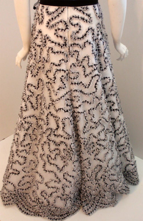 Oscar de la Renta White and Black Strapless Gown, 1990's 6