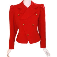 Yves St Laurent, Rive Gauche Red Double Breasted Jacket, 1980's