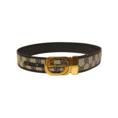 Gucci Navy Blue and White Monogram Belt w/Gold "G" Buckle